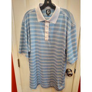 FootJoy Mens Golf Shirt Large Blue White Stripe Lisle Short Sleeve Stretch